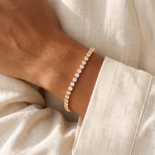 Tennis bracelet worn