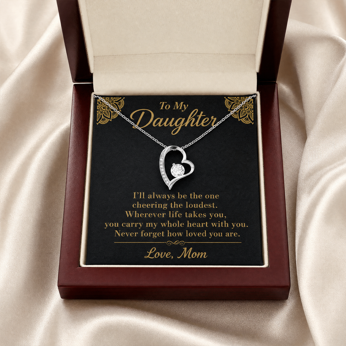To My Daughter heart necklace in gift box with message card
