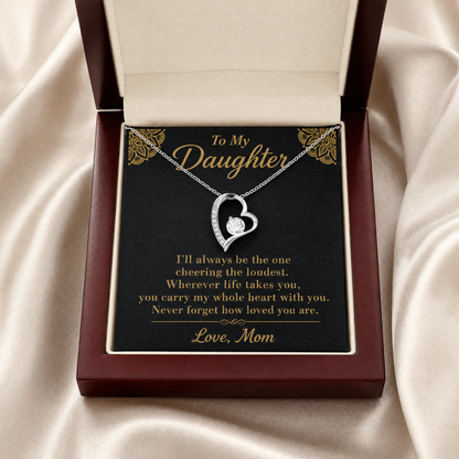 To My Daughter heart necklace in gift box with message card
