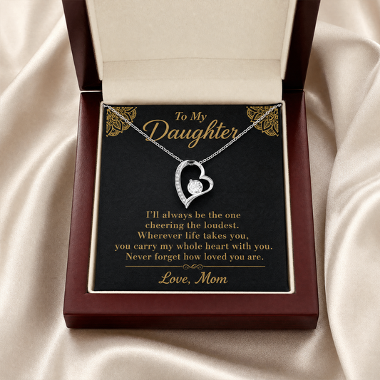 To My Daughter heart necklace in gift box with message card