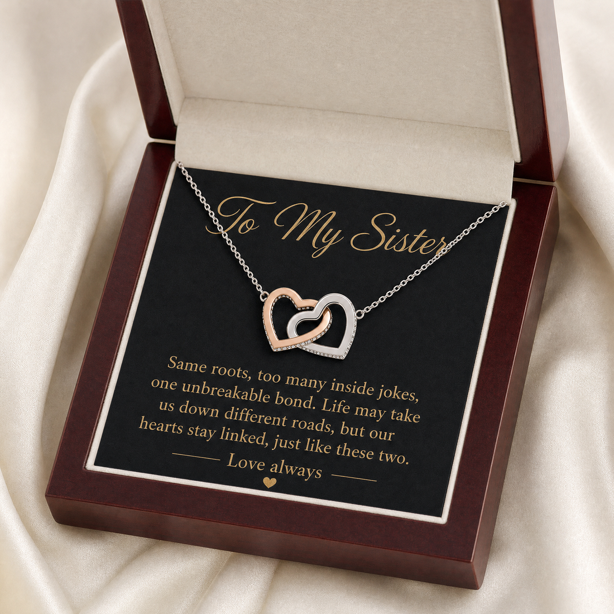 To My Sister necklace in gift box with message card
