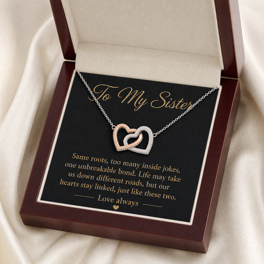 To My Sister necklace in gift box with message card