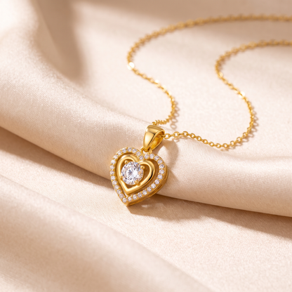Gold halo heart necklace