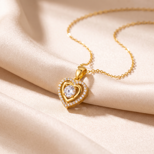 Gold halo heart necklace