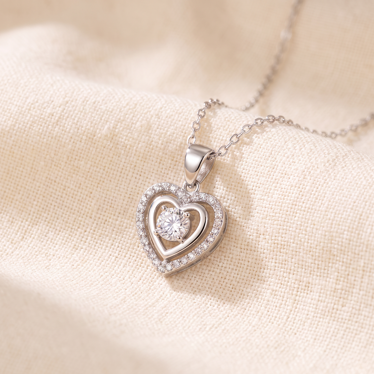 Silver halo heart necklace