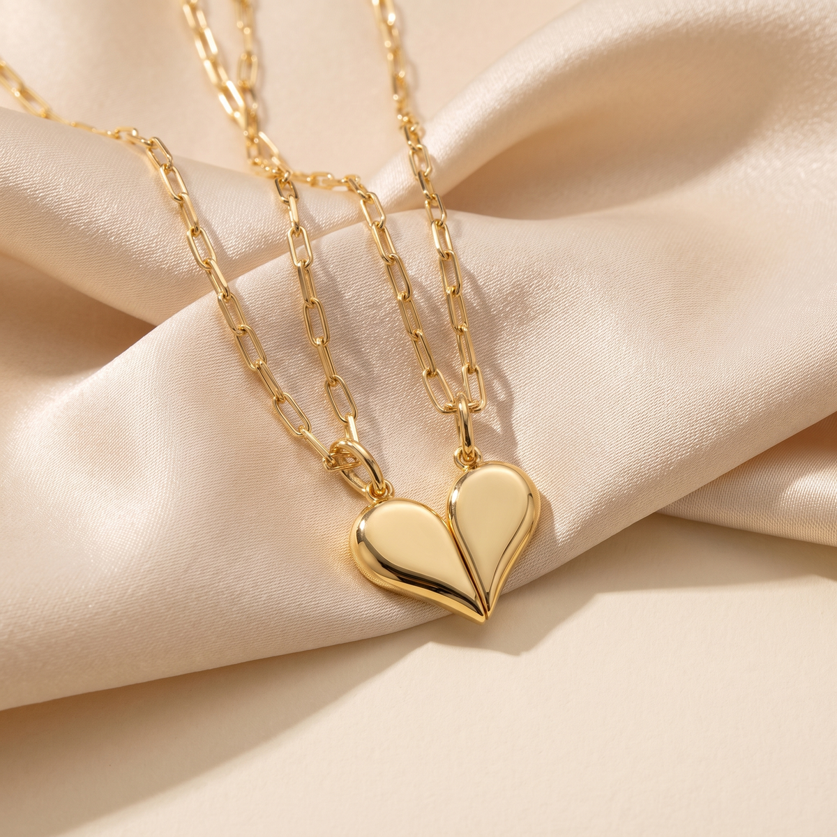 Gold two-piece heart necklaces