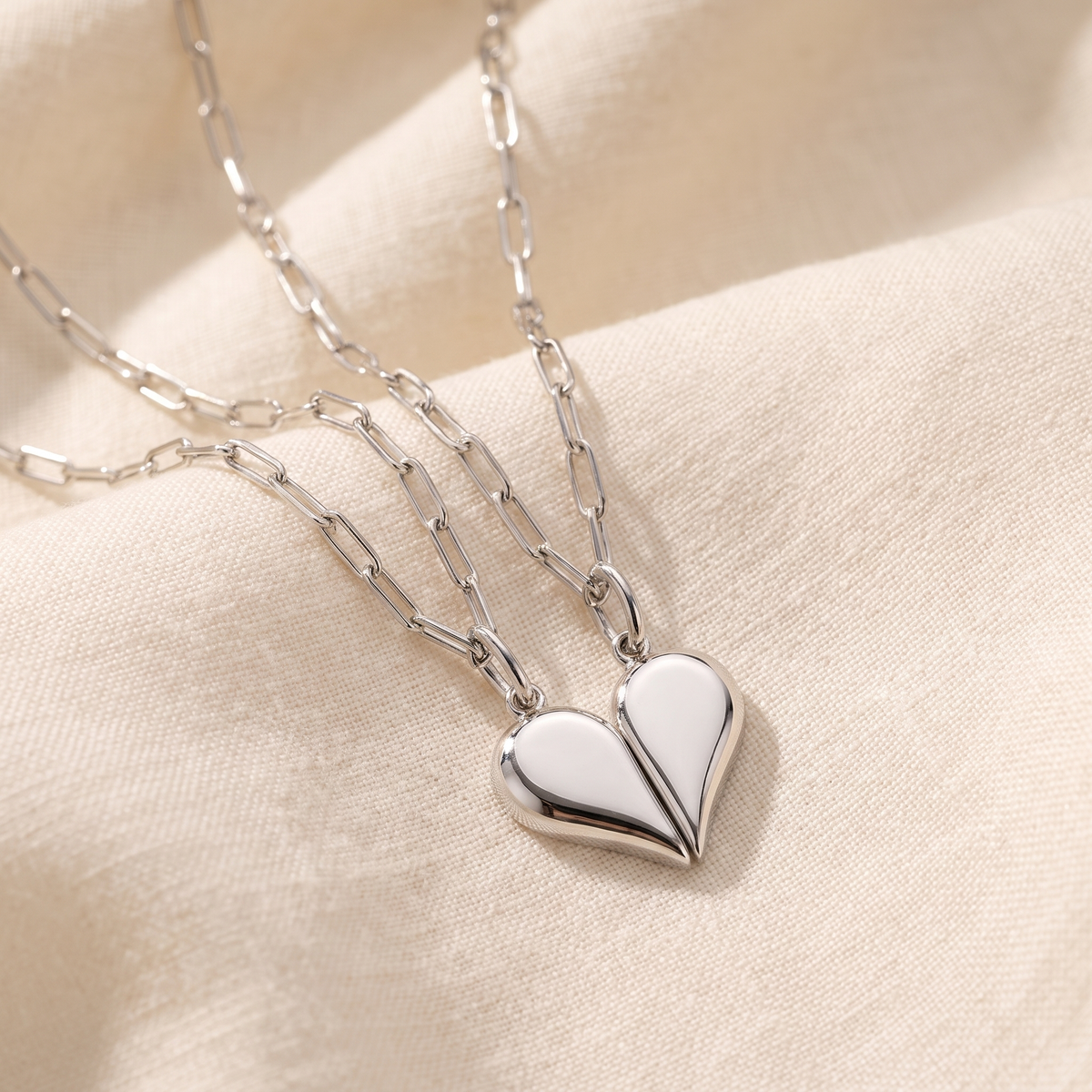 Silver two-piece heart necklaces