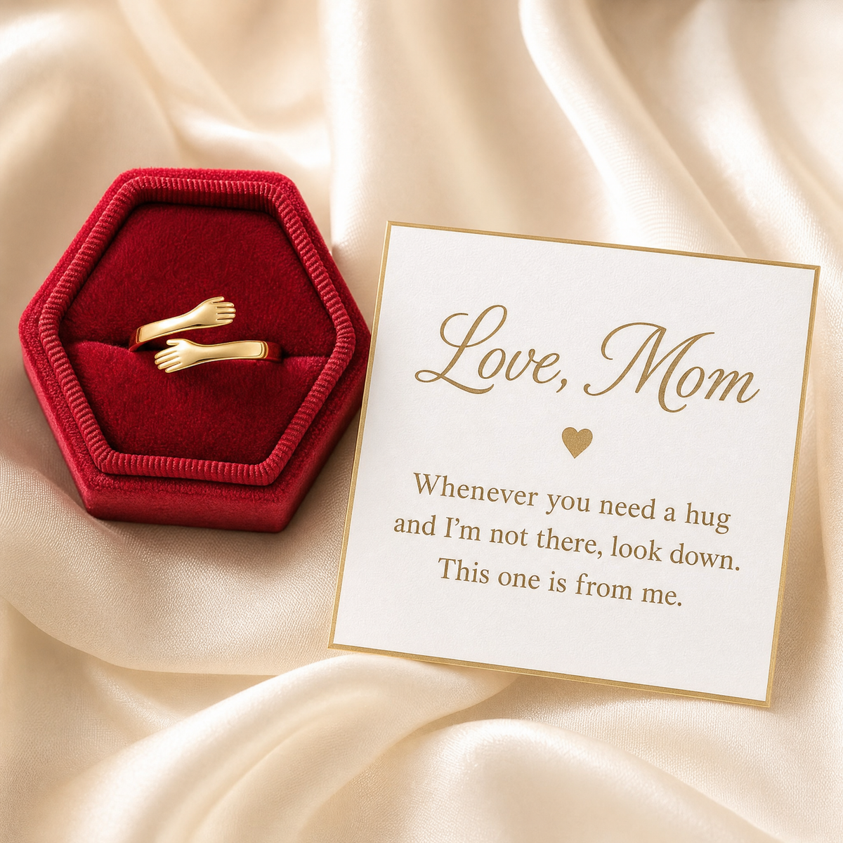Hug ring in box with Love, Mom card