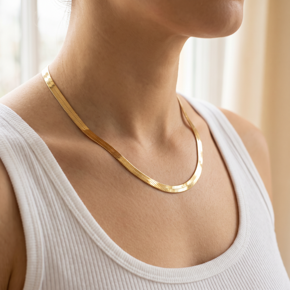 Herringbone necklace worn