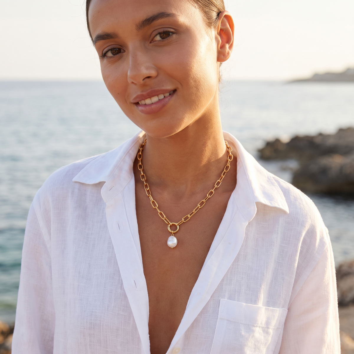 Pearl necklace at the beach
