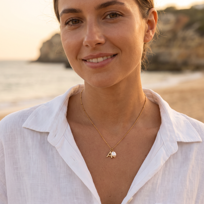 Initial necklace at the beach