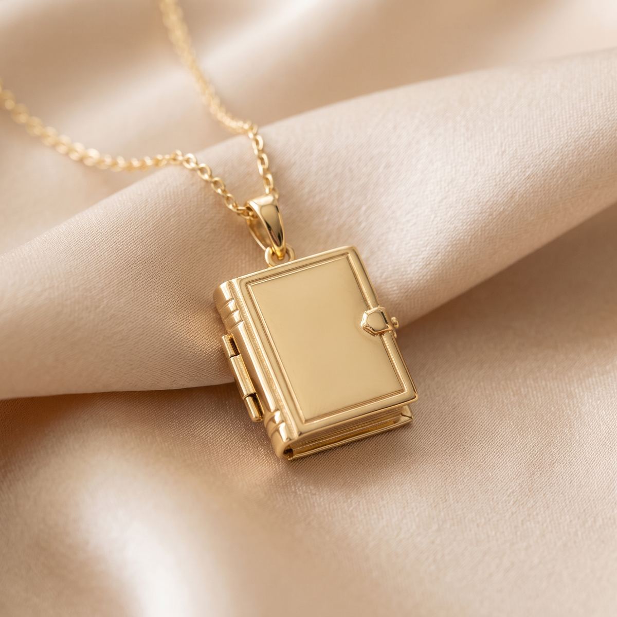 Book Locket Necklace in gold
