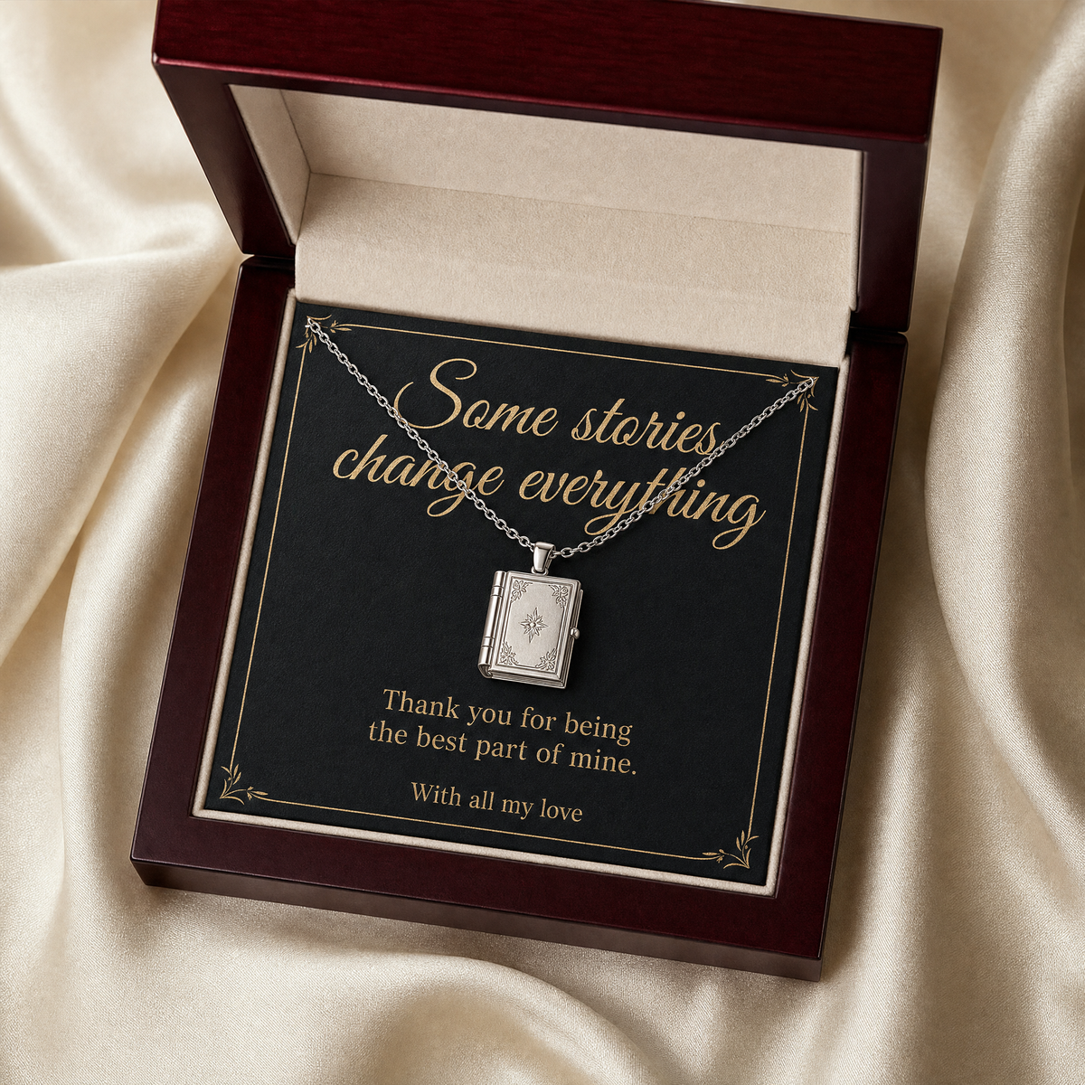 Book Locket Necklace in its gift box with message card
