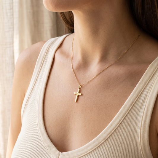 Dainty Cross Necklace worn